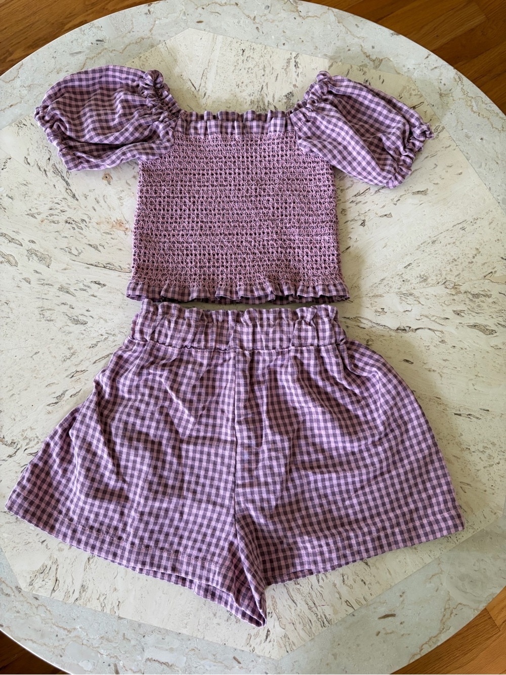 Maison Me Lilac Gingham Smocked Top